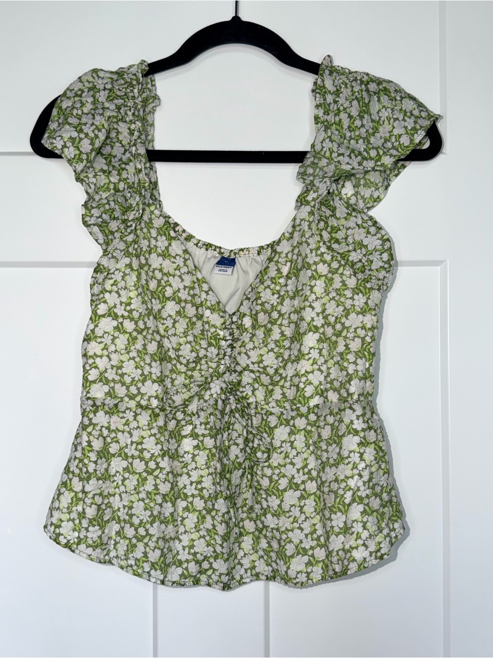 Old Navy Green Floral Ruffle Strap Tank
